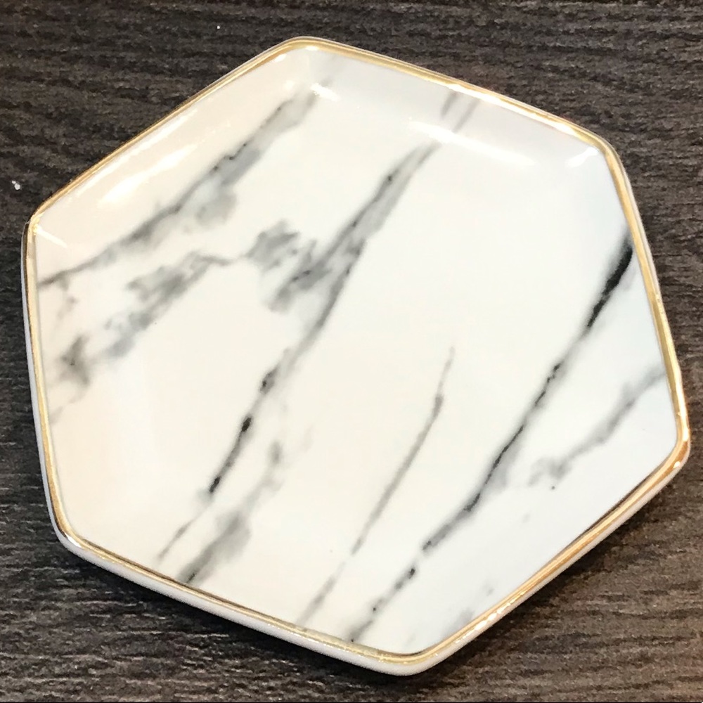 SOLDFaux marble ceramic ring dish with gold edging